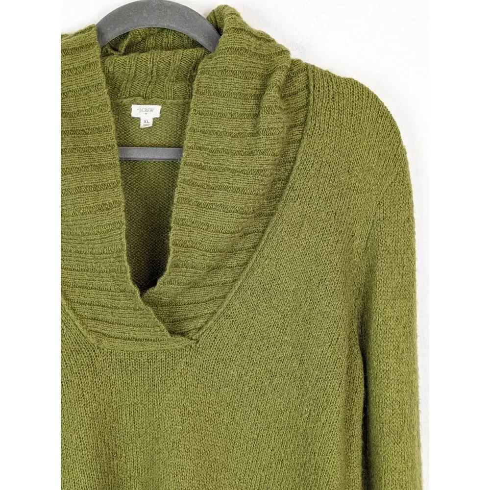 J Crew Factory Sweater Shawl Mohair Wool Fuzzy Fall Winter Preppy Green Size XL